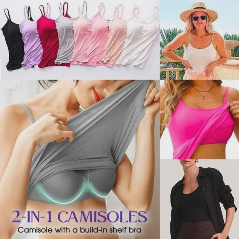 Dames Top met Ingebouwde Beha - Comfortabele Camisole Tanktop met Verstelbare Bandjes