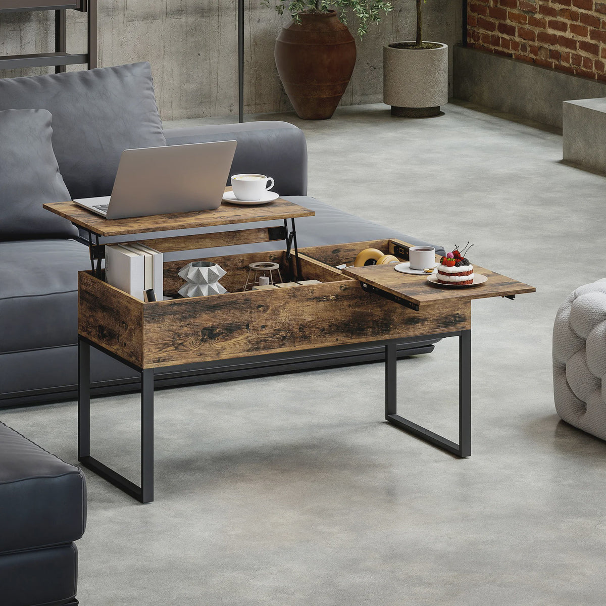 Verstelbare Salontafel met Schuifblad en Soft-Close Sluiting - Rustiek Bruin