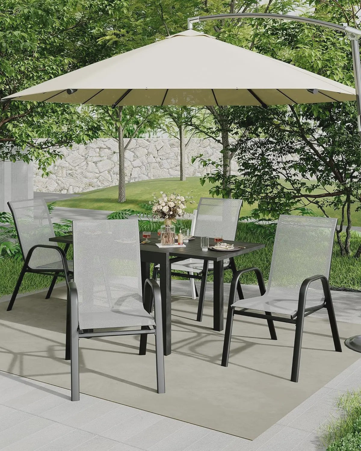 4 Stapelbare Textilene Tuinstoelen - Weerbestendig & UV-bestendig Metaal
