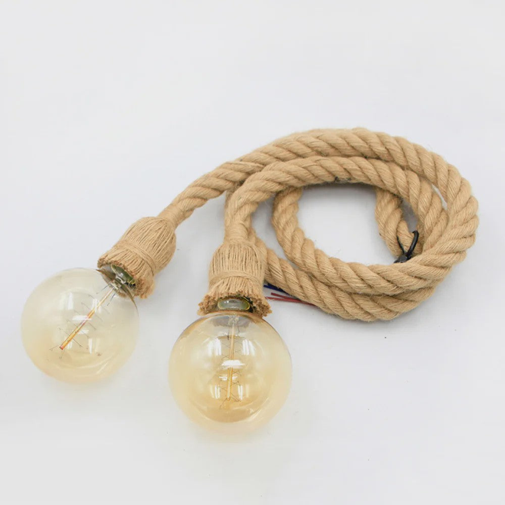 Retro Houten Touw Hanglamp - Vintage Industrieel Design met E27 Fitting