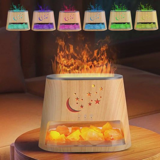 2-in-1 Aroma Diffuser met Himalayazout Lamp & Vlam Effect - 260ML, 7 Kleuren