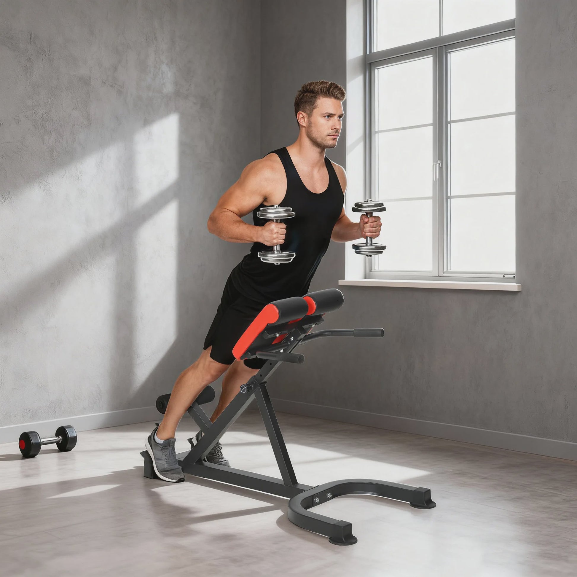 SPORTNOW Verstelbare Trainingsbank met 5 standen, Roman Chair, 112x62x88 cm, Zwart/Rood