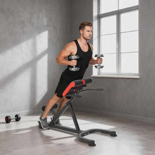 SPORTNOW Verstelbare Trainingsbank met 5 standen, Roman Chair, 112x62x88 cm, Zwart/Rood