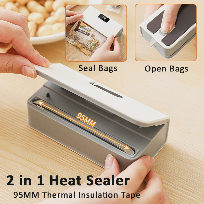 Draagbare Mini Heat Sealer & Bag Opener - 2-in-1 Keukenapparaat voor Voedselverpakking
