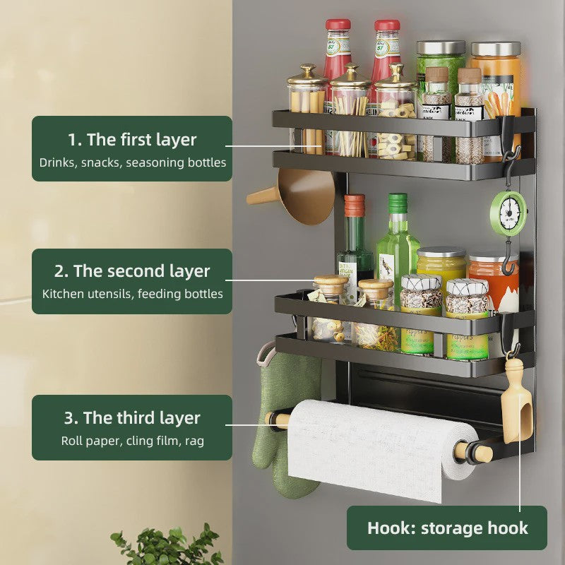 Magnetische Koelkast Organizer met 2-3 Lagen, Keukenopslag en Handdoekhouder