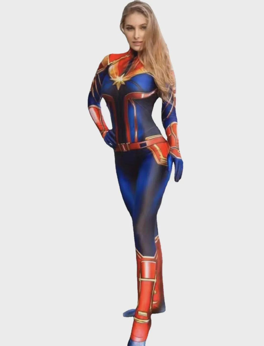 Captain Marvel Geïnspireerd Cosplay Kostuum Bodysuit voor Dames