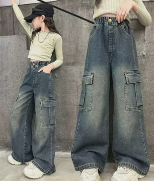 Stoere Meisjes Cargo Jeans - Wijd & Loose Fit | Mode Streetwear voor Kinderen (5-12 jaar)