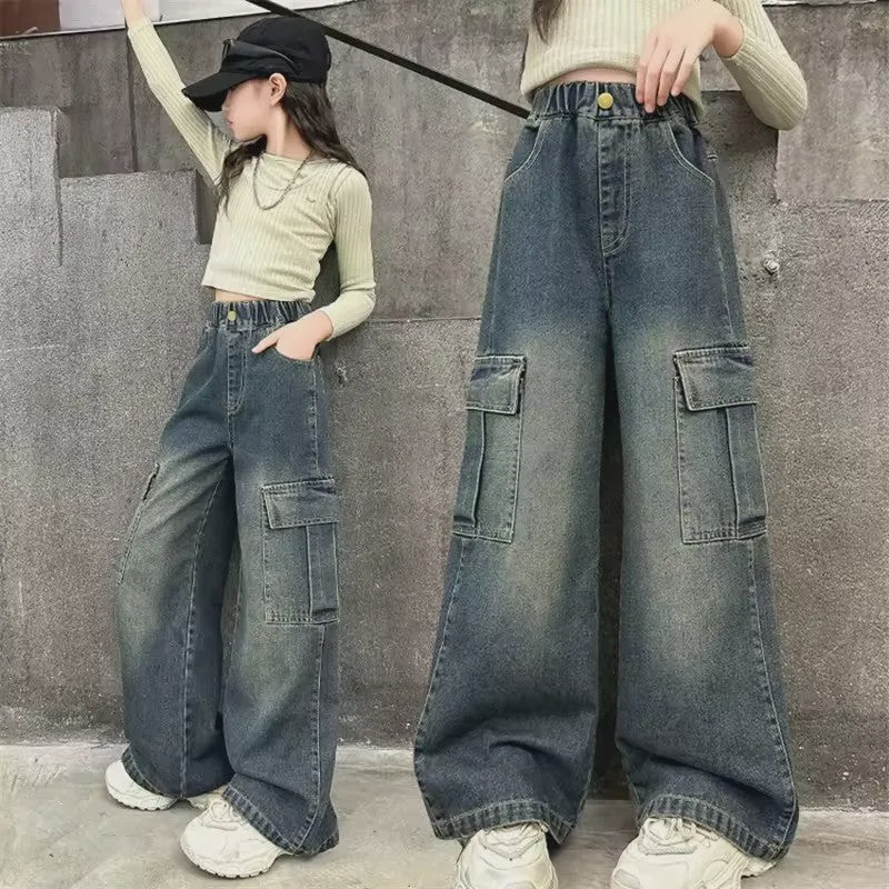 Stoere Meisjes Cargo Jeans - Wijd & Loose Fit | Mode Streetwear voor Kinderen (5-12 jaar)