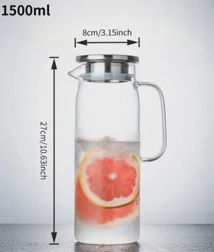 Glazen Waterkan met Roestvrijstalen Deksel - 1L, 1.2L & 1.5L - Perfect voor Water, Sap & Koffie