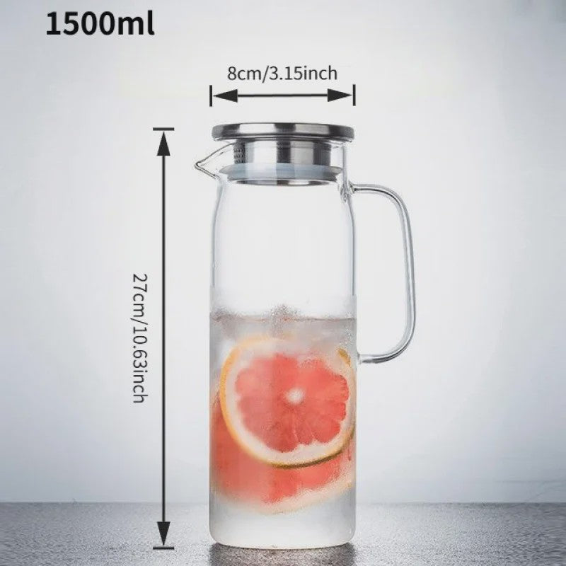 Glazen Waterkan met Roestvrijstalen Deksel - 1L, 1.2L & 1.5L - Perfect voor Water, Sap & Koffie