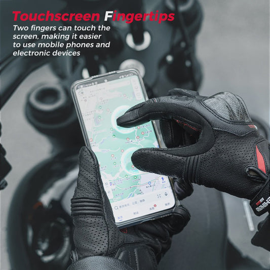 KEMIMOTO Motorhandschoenen Zomer - Ademend Leer met Carbon Bescherming & Touchscreen