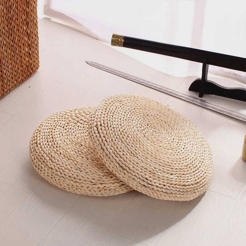 Ronde Tatami Meditatiekussen van Maïsschillen en Stro - Japans Design (30/40cm)