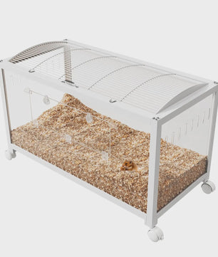 Stapelbare Metalen Knaagdierkooi met Wielen - Acryl Zijkanten, Dubbele Deuren & Grote Ventilatie