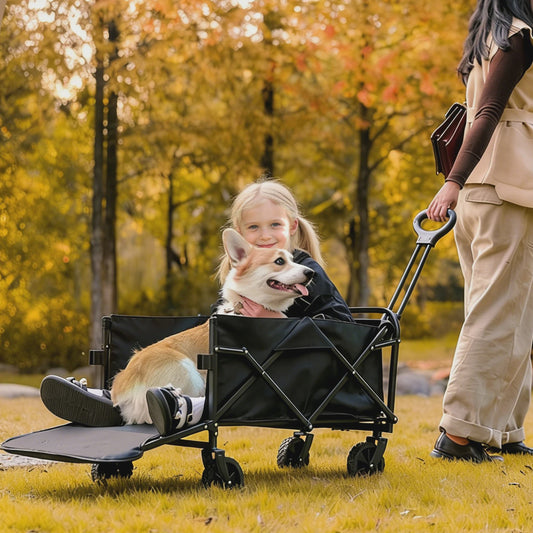 Uitklapbare Kampeerwagen Trolley - 150L, 75kg, 360° Wielen, Verstelbare Handgreep - Ideaal voor Strand, Tuin & Boodschappen