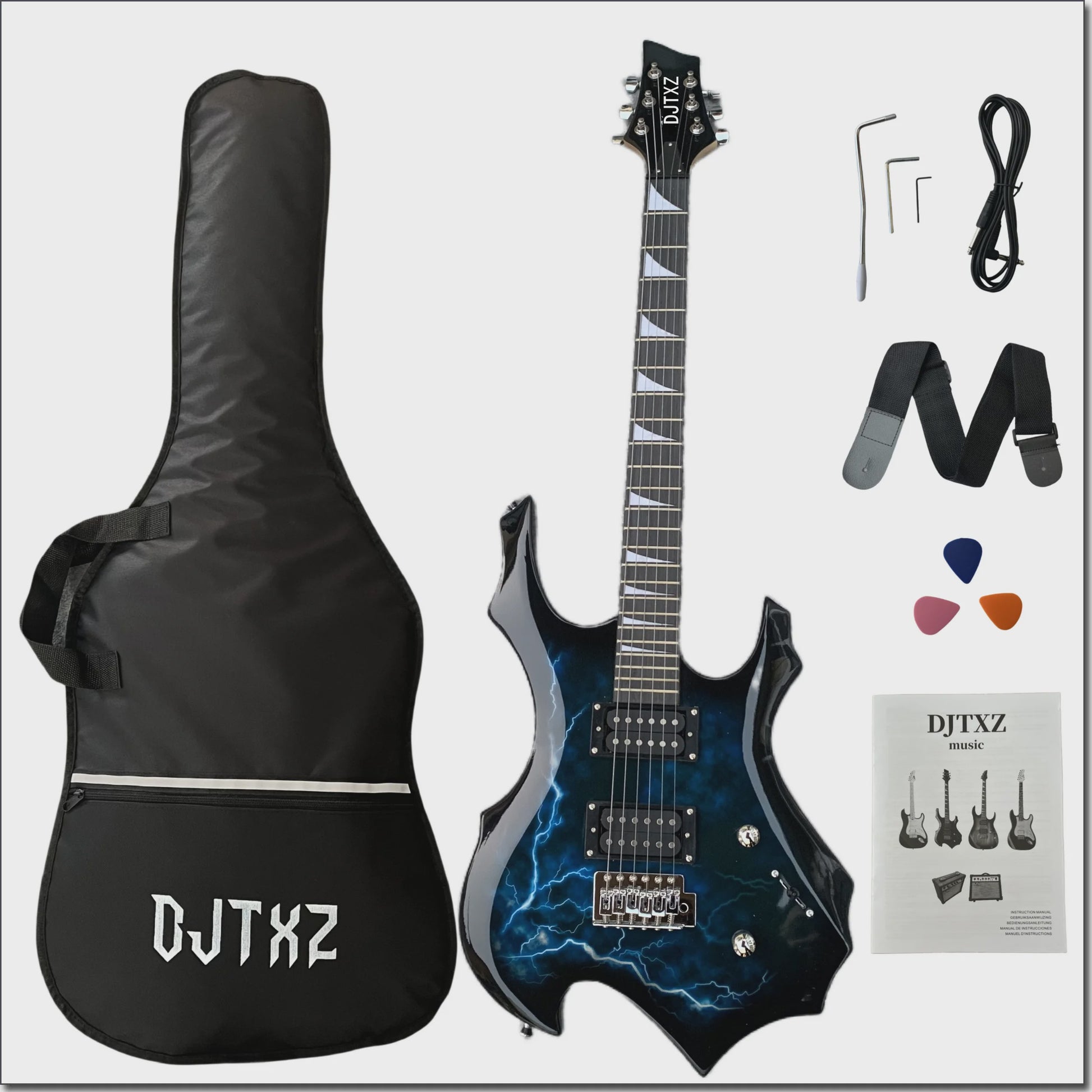 Elektrische Gitaar met Bliksemprint - Eye-Catcher voor Rockmuzikanten, Inclusief Pro Setup