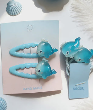 Schattige Haarklemmen & Elastiekjes Set met Haai & Visjes - 4 Delig