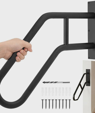 Wandmontage Trapleuning 66cm - Zwart Gesmeed IJzer - Antislip U-Grip - 220kg Belastbaar