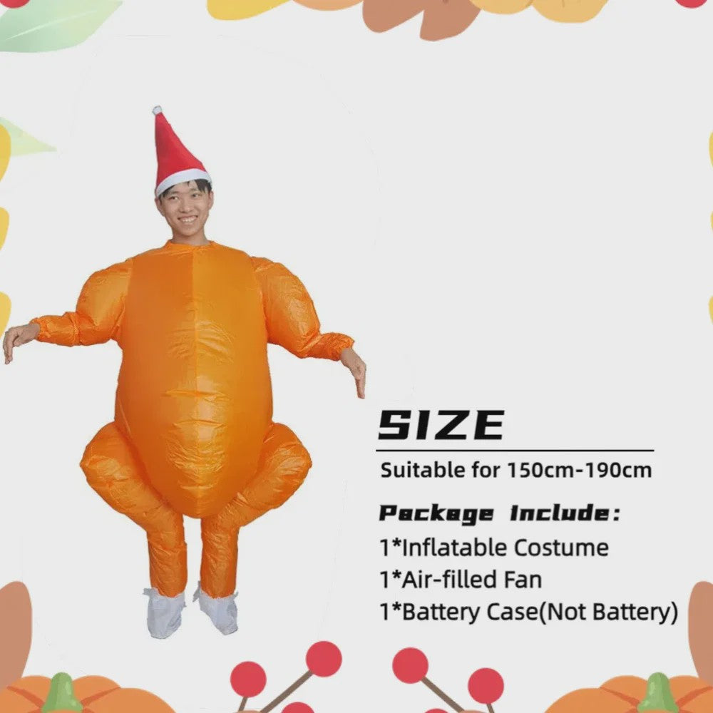 Opblaasbaar Kalkoen Kostuum met Kerstmuts - Grappig Jumpsuit voor Feestjes