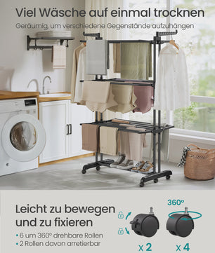 SONGMICS 4-laags droogrek met inklapbare vleugels en wielen - Ruim en flexibel