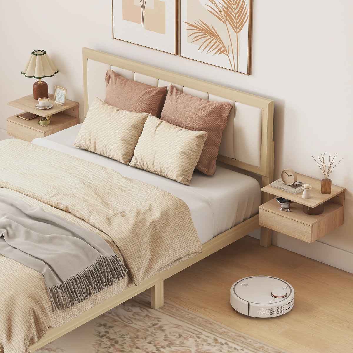 Set van 2 Zwevende Nachtkastjes met Lade - Wandmontage, Modern Design, Eikenlook