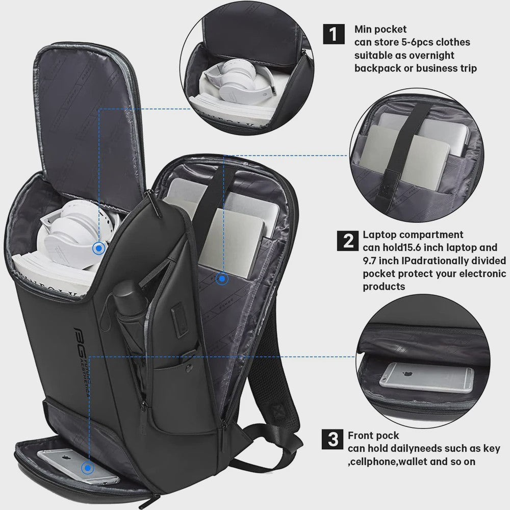 BANGE Smart Business Rugzak met USB-poort - Waterdicht, Geschikt voor 15.6" Laptop