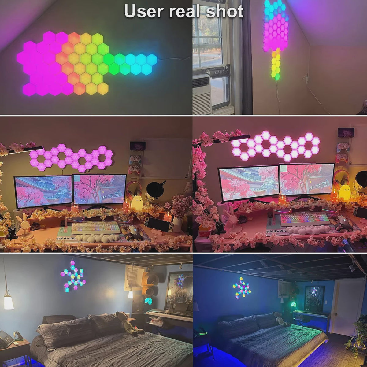 Slimme Hexagon LED Wandlampen met App & Muziek Sync - RGB Kleuren, DIY Ontwerp
