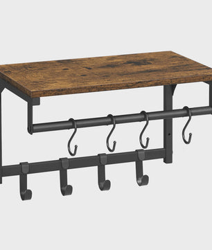 Wandkapstok met Plank en 8 Haken - Industrieel Design, 40x24x24 cm