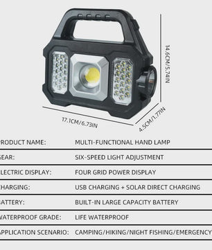 Multifunctionele LED Zaklamp met Solar Opladen & Powerbank Functie