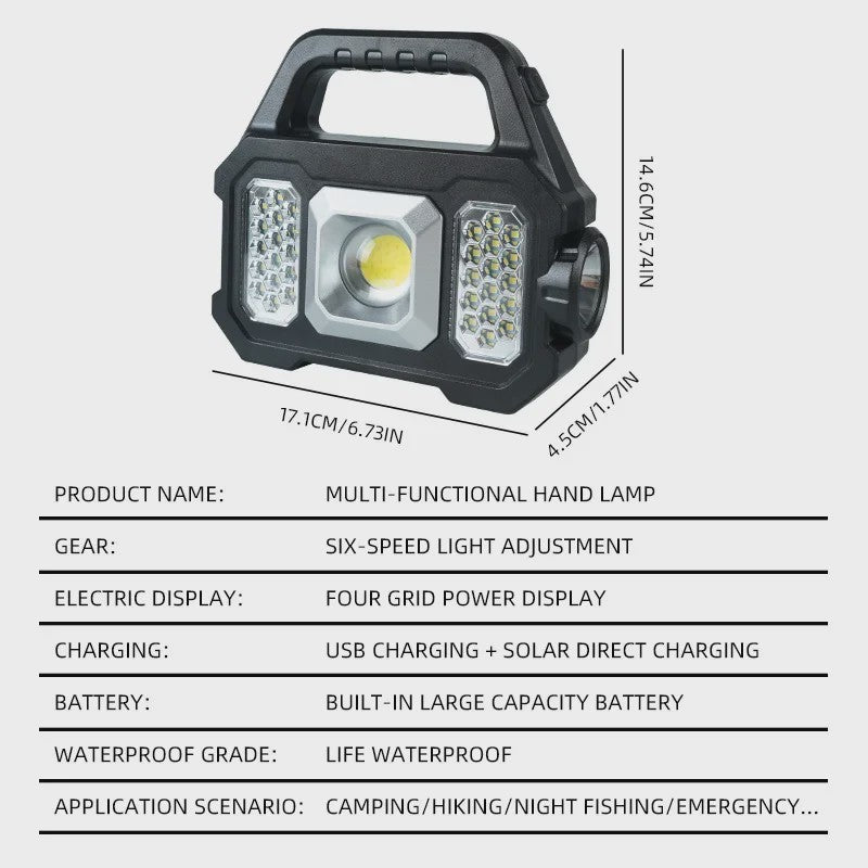 Multifunctionele LED Zaklamp met Solar Opladen & Powerbank Functie