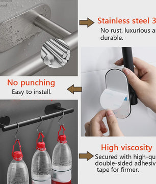 Set Badkamer Accessoires: Handdoekrek, Toiletrolhouder, Haak & Ring - Zwart