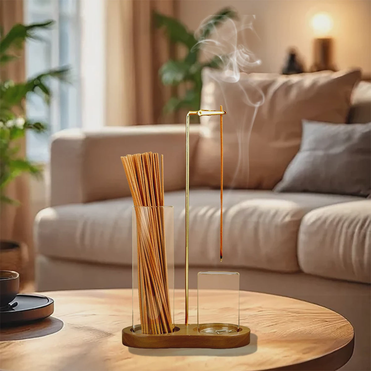 2-in-1 Wierookhouder met Glazen Asvanger & Stokjes Organizer