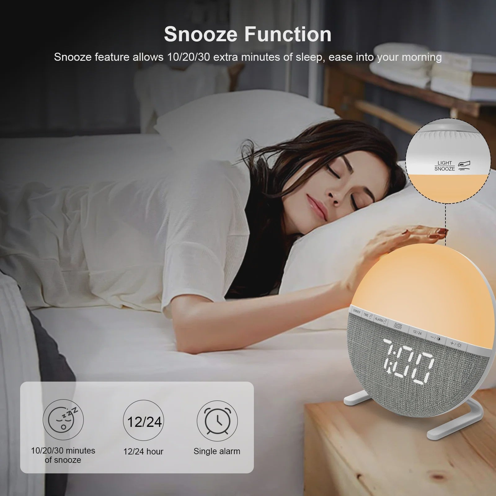 Sunrise Wekker met Wake-up Light, Nachtlamp en Sfeervolle Zonsopgang Simulatie
