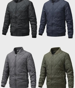 Heren Retro Quilted Winterjas - Lichtgewicht Katoen Gevoerd Casual Jack met Opstaande Kraag