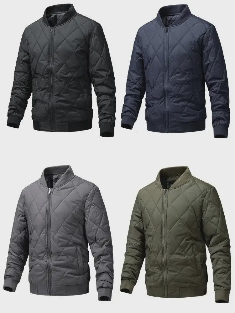 Heren Retro Quilted Winterjas - Lichtgewicht Katoen Gevoerd Casual Jack met Opstaande Kraag