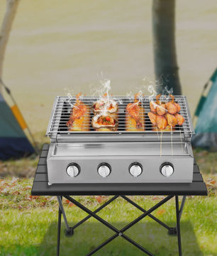 Roestvrijstalen Gas Barbecue met 4 Branders - Compact & Draagbaar