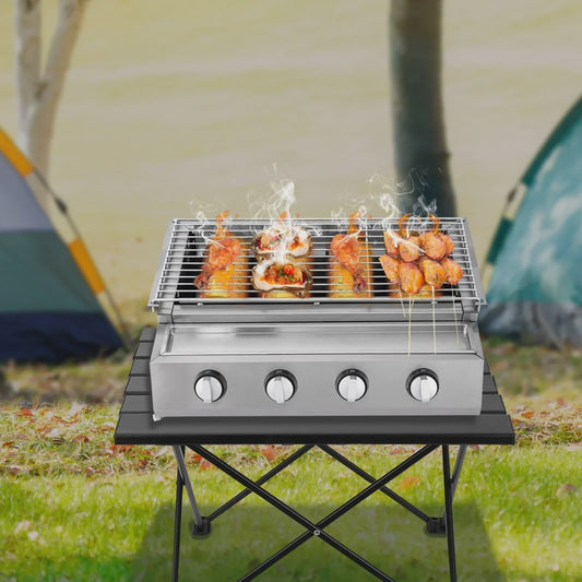 Roestvrijstalen Gas Barbecue met 4 Branders - Compact & Draagbaar