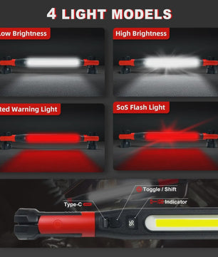 Oplaadbare LED Werkplaat Lamp met Magneet & Haken - Ideaal voor Auto Reparatie