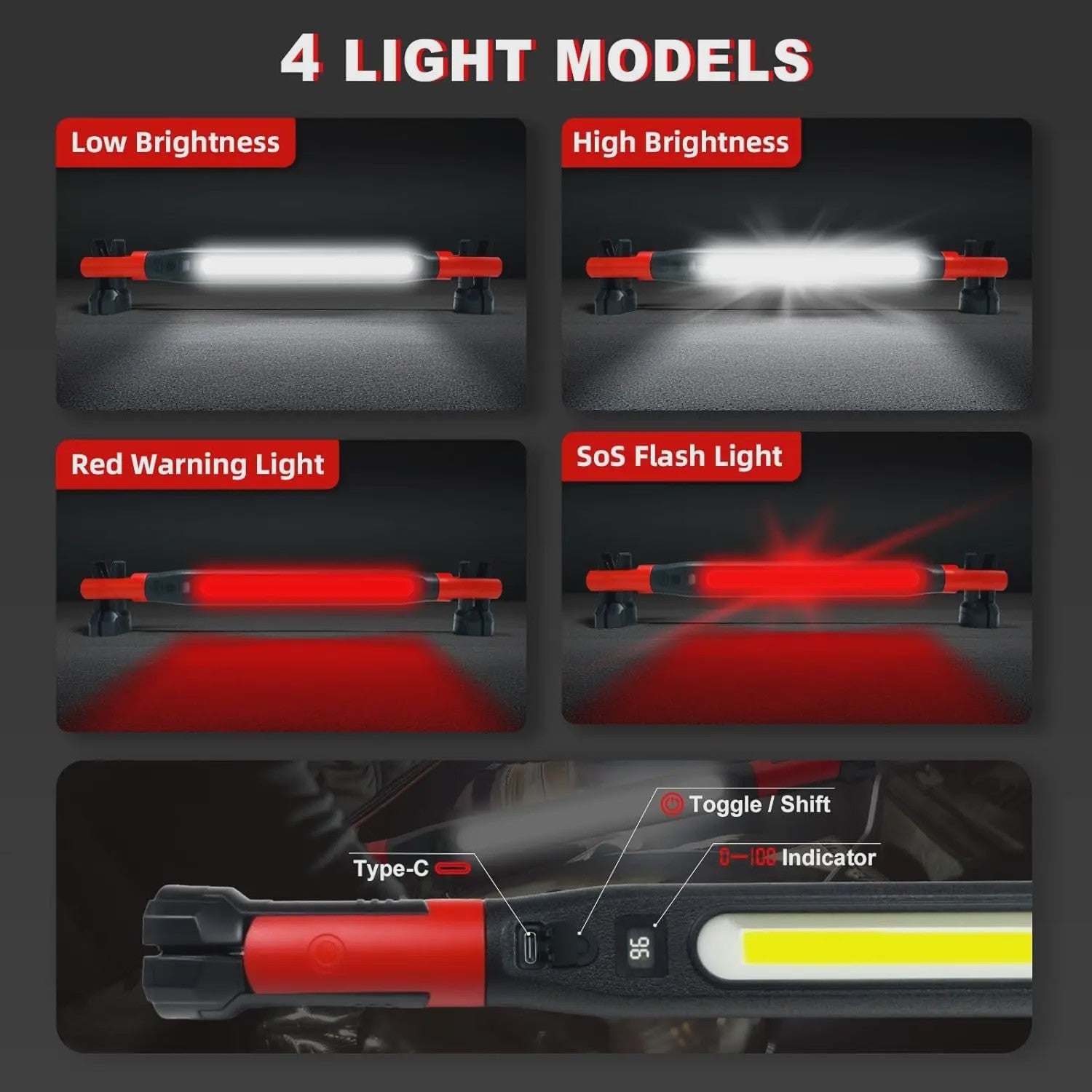 Oplaadbare LED Werkplaat Lamp met Magneet & Haken - Ideaal voor Auto Reparatie