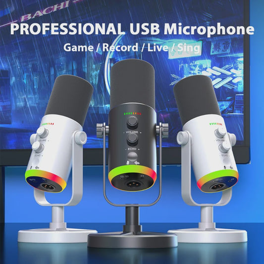 Professionele USB/XLR Microfoon met Touch Mute, RGB Verlichting & Koptelefoonaansluiting - Ideaal voor Gaming, Streaming & PC