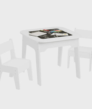 Witte Kinderbureau met 2 Stoelen, Opbergruimte en Dubbelzijdig Tafelblad
