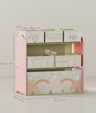 Roze Kinder Kledingkast met 6 Stoffen Opbergdozen - Schattige Motieven