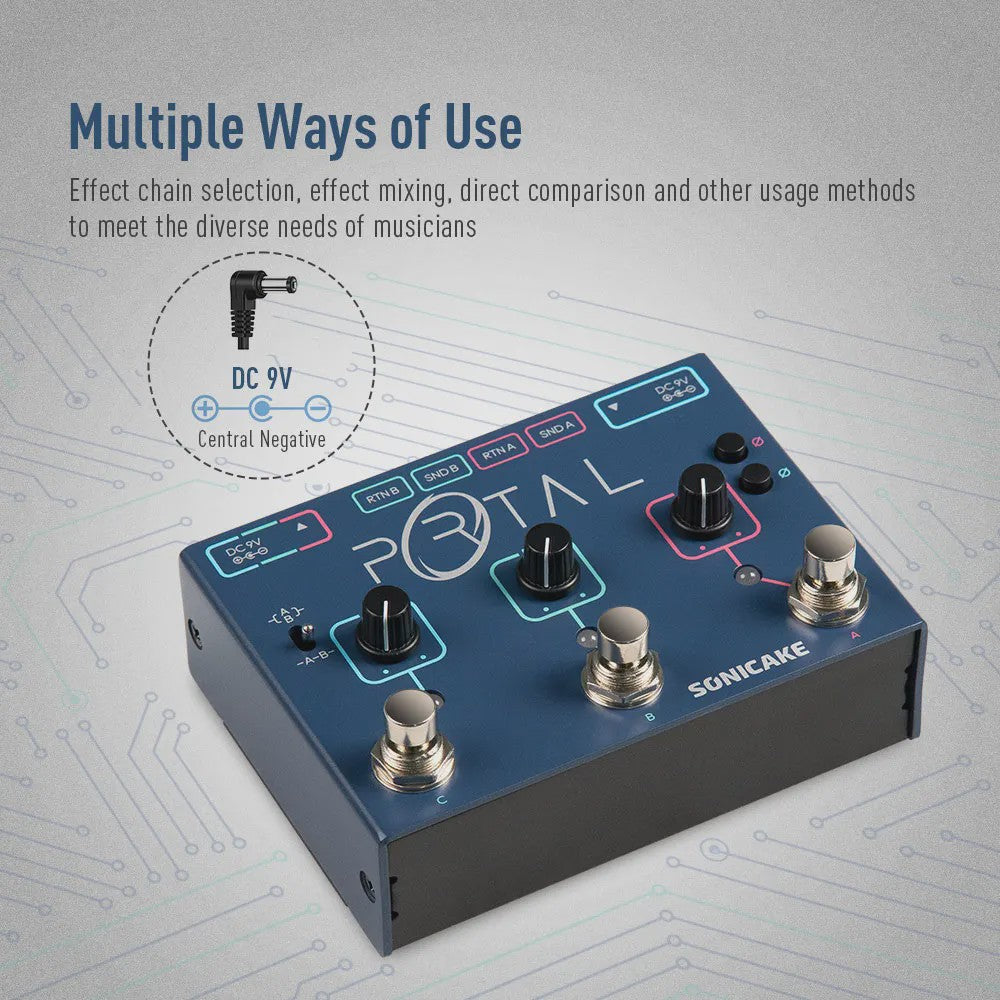 SONICAKE Portal QDS-06: 3-Kanaals Gitaar Effecten Pedaal met ABY Line Selector & Mixer