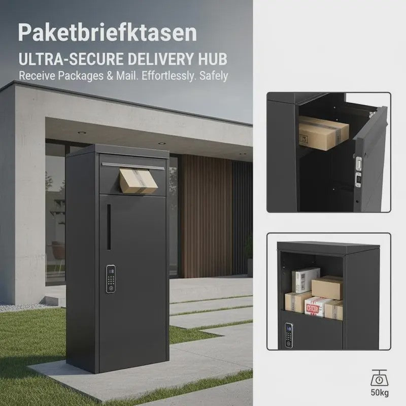 XXL Pakketbrievenbus met Cijferslot - Staal - 50kg Capaciteit - 35.5x29.5x105.5cm