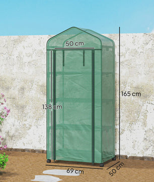 Outsunny Mini Kas met Wielen en 4 Planken - Compacte Film Kas voor Planten