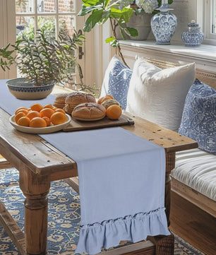 Romantische Katoenen Tafel Runner met Ruches - Perfect voor Feesten, Bruiloften & Decoratie