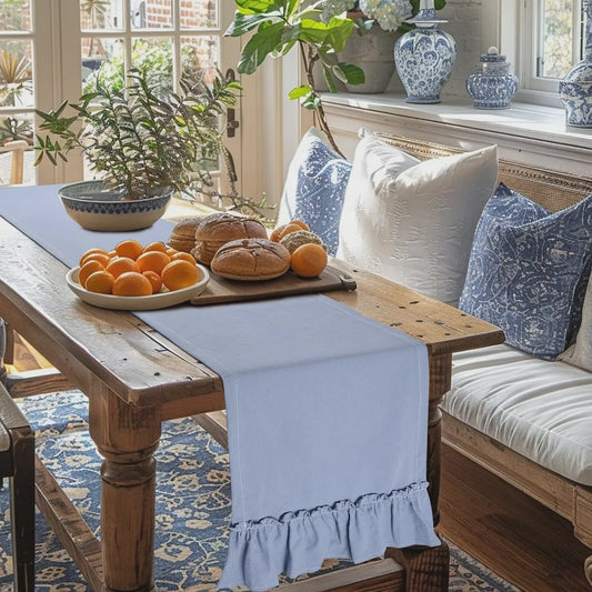 Romantische Katoenen Tafel Runner met Ruches - Perfect voor Feesten, Bruiloften & Decoratie
