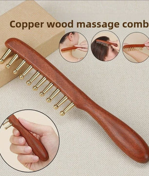 Houten Meridian Kam met Koperen Tanden & Massage Stick voor Hoofd en Lichaam