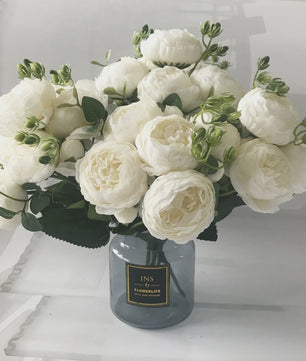Roze Zijden Pioen Kunstboeket 30cm - 5 Grote Bloemen & 4 Knopen voor Decoratie