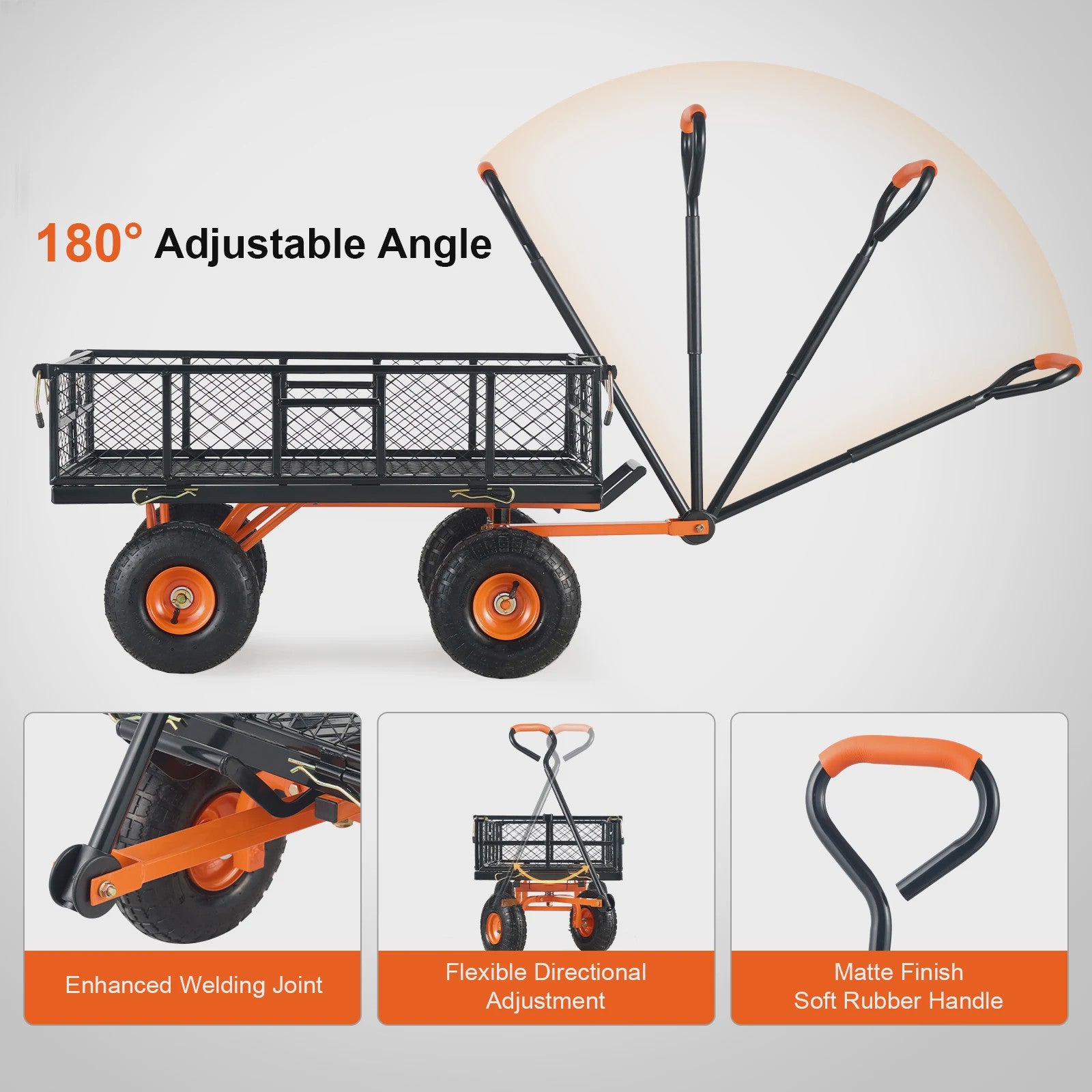 Robuuste Metalen Tuinwagen met 400/880lbs Capaciteit - Veelzijdige Transportkar