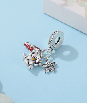925 Sterling Zilveren Bedel Lucky Cat - Chinees Nieuwjaar & Japanse Stijl Hanger voor Dames Armbanden & Kettingen